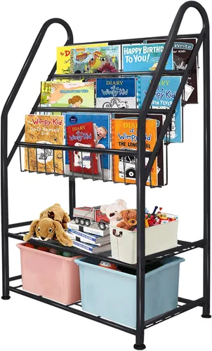 Vista 11 de aboxoo Estantería de metal para niños, grande, independiente, para habitación de los niños, organizador de juguetes de 32 pulgadas, estantería