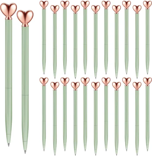 Vista 8 de Thenshop 24 piezas de bolígrafos con forma de corazón retráctiles de metal, lindos bolígrafos de 1.0 mm, tinta negra, bolígrafos de bola