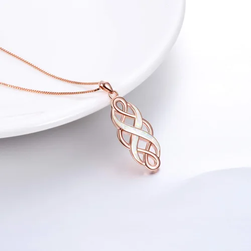 Vista 4 de YFN Collar con colgante de ópalo creado con nudo celta irlandés, collares negros de plata esterlina para mujeres y hombres de 18 pulgadas