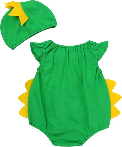 Vista 4 de Hansber - Mono de bebé con diseño de dinosaurio de dibujos animados para bebés y niños, sin mangas, con gorro
