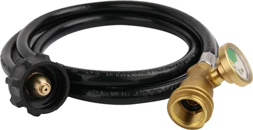 Vista 3 de Manguera de Extensión de Tanque de Propano de 5 Pies con Medidor, Adaptador, Adecuada para Tanques de 1 Libra a 20 Libras