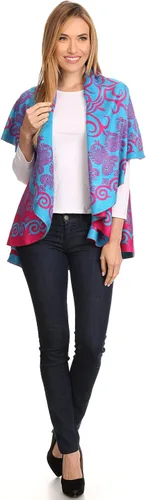 Vista 5 de Poncho reversible estampado Sakkas Balie de peso medio que se puede usar como chal o cárdigan