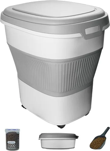 Vista 9 de HOYTAMDAR Recipiente para almacenamiento de alimentos para perros de 25-28 libras, recipiente plegable para alimentos de perro, ruedas, asa