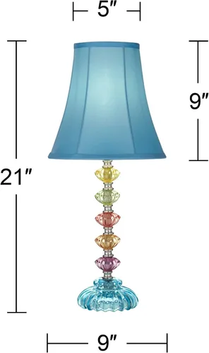 Vista 4 de 360 Lighting Lámpara de mesa tradicional estilo bohemio chic de 21" de alto, pantalla de vidrio multicolor telón azul turquesa orquídea decorativa