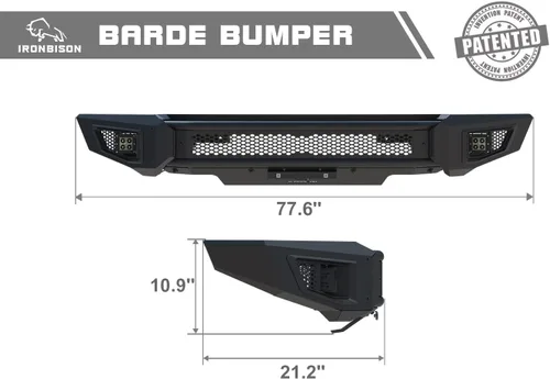Vista 4 de Parachoques delantero IRONBISON compatible con camioneta Ford F150 2015-2017 con protector de parachoques F150 con 2 luces antiniebla LED, se puede