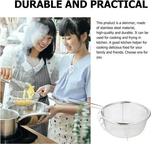 Vista 7 de DOITOOL Cesta de acero inoxidable para freír cesta redonda de malla de alambre con mango plegable para freír cocina