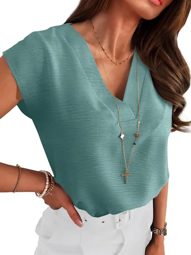 Vista 23 de ANRABESS - Blusa casual de negocios para mujer, manga casquillo, cuello