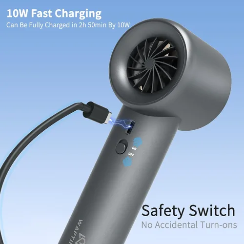 Vista 6 de Ventilador portátil, ventilador turbo personal de mano con 1-100 velocidades ajustables, 5000 mAh [15 horas de tiempo de trabajo máximo] recargable