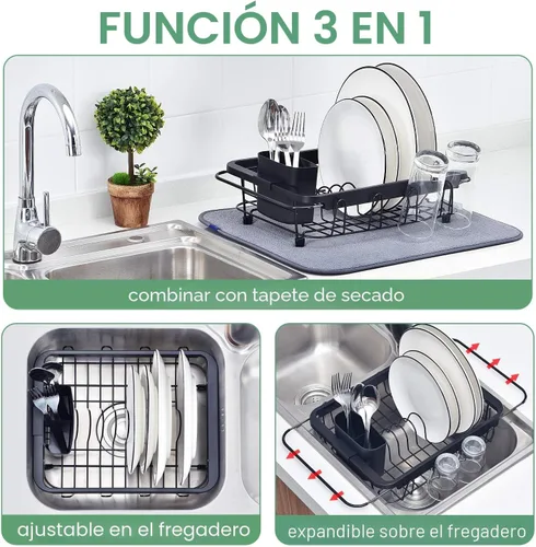 Vista 2 de TOOLF - Estante expandible para secar platos sobre el fregadero, estante ajustable para platos en el fregadero o en la encimera, escurridor