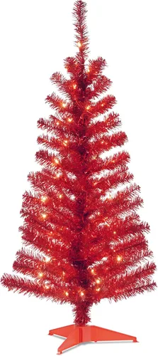 Vista 6 de árbol de Navidad, de 4 pies, con hojas de espumillón azules, soporte plástico y 70 luces claras (TT33-304-40), de National Tree Negro