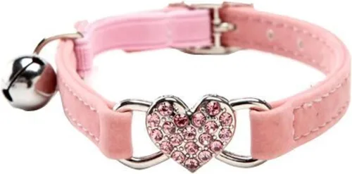 Vista 5 de CHUKCHI Collar de gato con corazón brillante con cinturón de seguridad y campana de 8 a 11 pulgadas