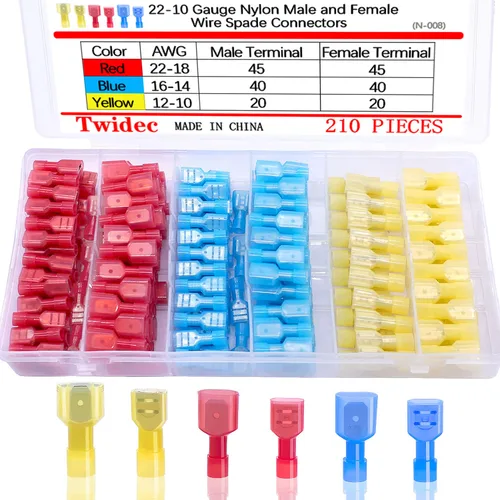 Vista 13 de Twidec/360Pcs 2.8/4.8/6.3mm Kit surtido de terminales de engarce rápido con conectores de pala macho y hembra, bloque de terminales de engarce