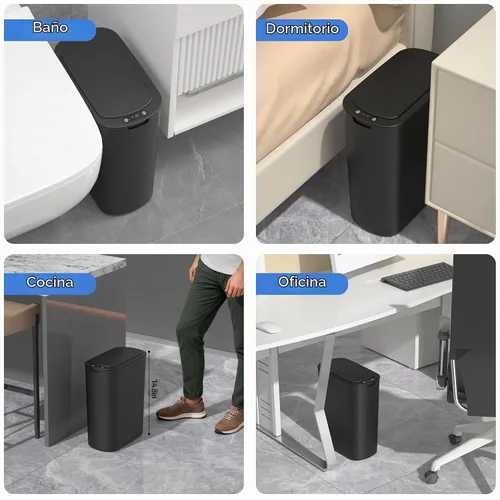 Vista 8 de FRESHLIX Basurero automático de baño de 5 galones con tapa, sensor de movimiento, sin contacto, cubo de basura eléctrico inteligente, delgado