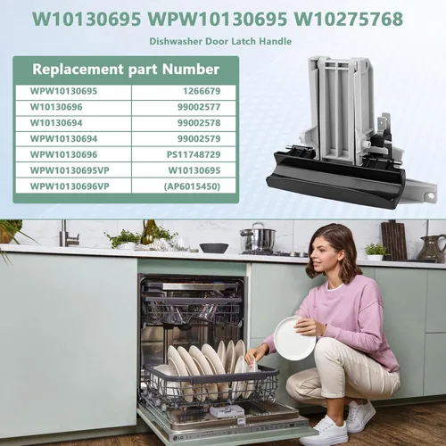 Vista 3 de Reemplazo negro de la manija del pestillo de la puerta del lavavajillas Whirlpool Maytag W10130695 Quiet Series 300 Manija WPW10275768 WPW10130695