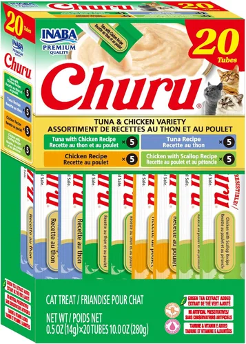 Vista 17 de INABA - Golosinas Churu para gatos, puré cremoso para gatos, sin cereales, que se puede lamer y exprimir / suplemento con vitamina E y taurina, 0.5
