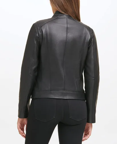 Vista 2 de Cole Haan Abrigo de cuero totalmente forrado con cremallera frontal para mujer