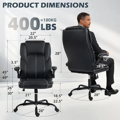 Vista 2 de Silla de oficina – Silla ejecutiva de cuero de escritorio de oficina con respaldo alto con función de balanceo – Ergonómica, transpirable, cómoda