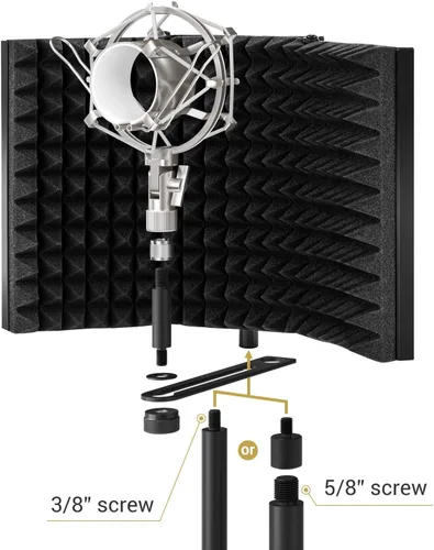 Vista 6 de TONOR Escudo de aislamiento de micrófono, reflector de espuma absorbente de sonido para cualquier condensador de micrófono, equipo de grabación