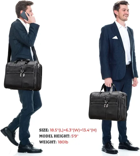 Vista 3 de Polare - Maletín de cuero de grano completo de 18.5 pulgadas para computadora portátil, bolsa de mensajero para hombres, grande para portátiles