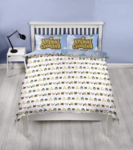 Vista 4 de Animal Crossing Funda de edredón doble oficial Diseño reversible de playa de dos caras Ropa de cama divertida de polialgodón con funda