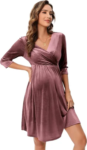 Vista 12 de Camisas de maternidad para mujer, cuello cuadrado, manga larga abombada, linda, casual, blusas, ropa de otoño Albaricoque