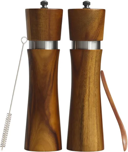 Vista 6 de 2 Pieces Acacia Wood Manual Pepper Grinder and Sea Salt Mill Set Handheld Spice Tool for Kitchen(GStraight Tube)