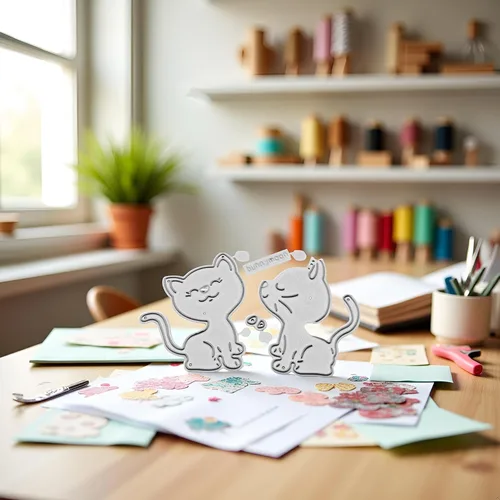 Vista 2 de Troqueles de corte de gatos para hacer tarjetas, plantillas de corte para álbumes de recortes, álbum de fotos, troqueles de papel decorativo
