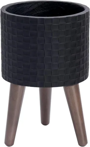 Vista 13 de D'vine Dev Maceta Elegante con Patrón de Azulejos Geométricos Modernos de 12 Pulgadas con Soporte, Portamacetas Decorativo para Interiores