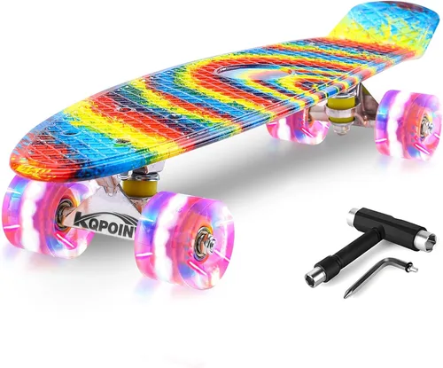 Vista 8 de Patinetas, Monopatín Completo de 56 cm, Mini Cruiser para Niños, Niñas, Adolescentes Principiantes con Ruedas de Luces Intermitentes Coloridas