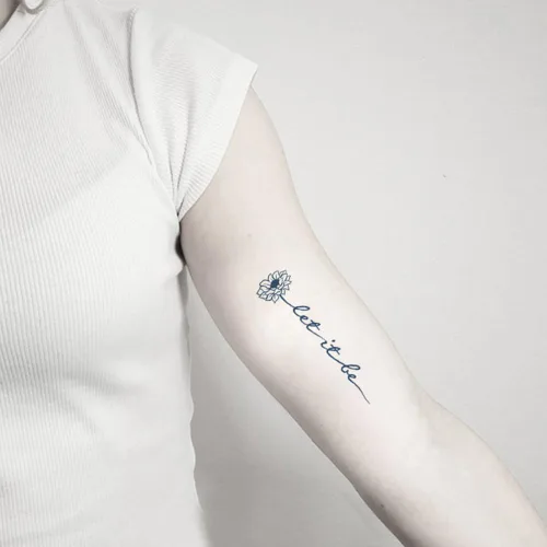 Vista 6 de Tatuaje temporal semipermanente para adultos, 2 hojas de palabras de flores, citas Let It Be pequeño, pequeño cuello de mano, calcomanías falsas