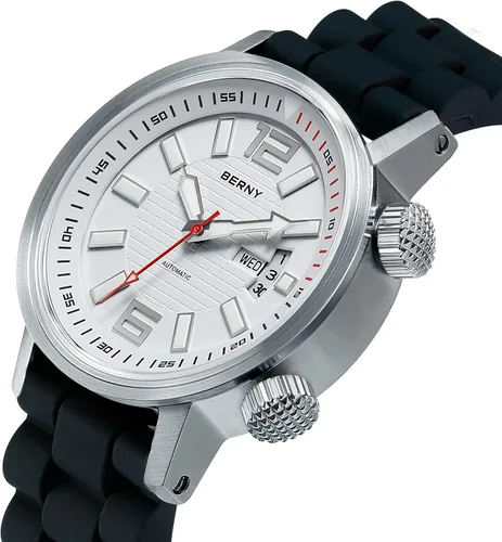 Vista 2 de BERNY Reloj de buceo mecánico automático para hombre, correa de silicona deportiva, resistente al agua, 20 ATM, cristal de zafiro resistente a