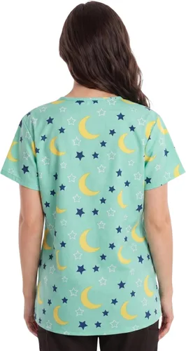 Vista 2 de Just Love - Tops de trabajo festivos para mujer Aqua - Luna y estrellas