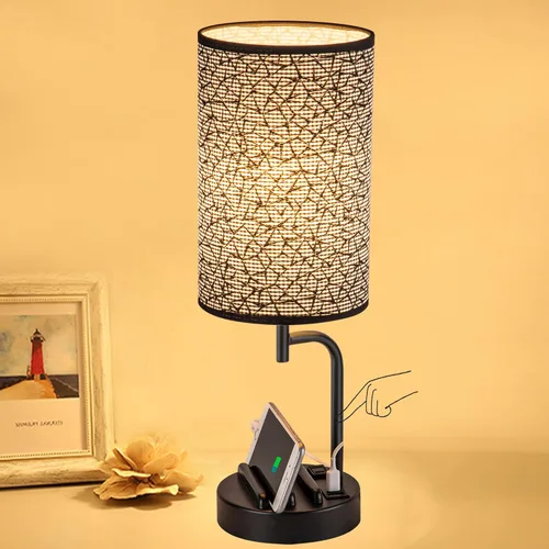 Vista 8 de Lámpara de mesa USB con control táctil Dreamholder, lámpara de noche mejorada de 3 vías regulable con puertos de carga USB C & A y tomacorriente AC