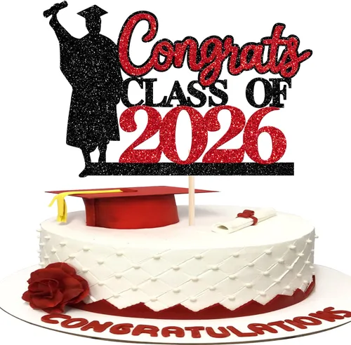 Vista 28 de Rsstarxi 1 paquete de decoración de pastel con purpurina para la clase de 2026, decoraciones de graduación 2026, tapa de felicitaciones