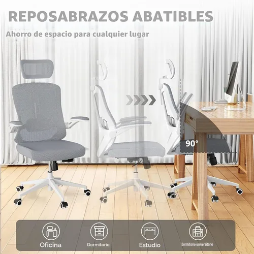 Vista 7 de Silla de oficina ergonómica, sillas de escritorio cómodas de 350 libras con reposacabezas ajustable y soporte lumbar para espalda, sillas de gris