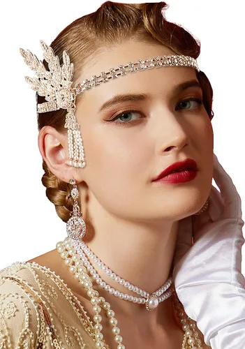 Vista 2 de Cizoe Art Deco 1920s Flapper Gran Gatsby Leaf Boda Tiara Nupcial Perla Tocado