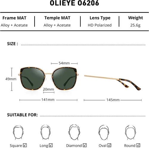 Vista 2 de gafas de sol polarizadas ojo de gato para las mujeres señoras marca tendencia sol gafas UV400