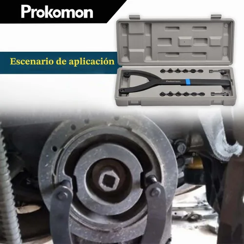 Vista 8 de Juego de 15 piezas de llave de tuerca de pasador ajustable/Llave de embrague de ventilador de cilindro variable con soporte de polea y mango suave