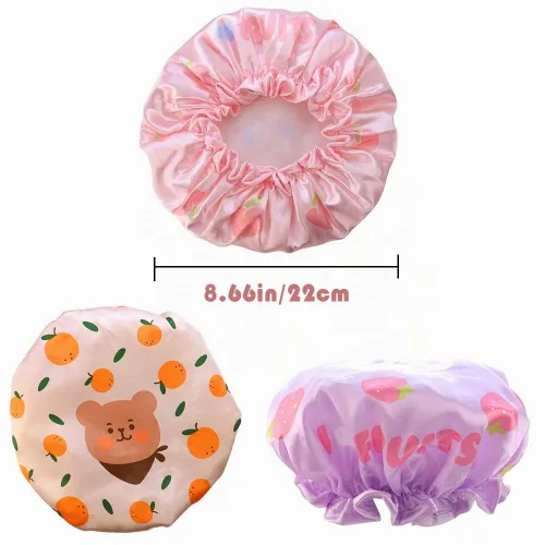 Vista 2 de Gorros de ducha de doble capa PEVA para niños, 3 unidades, con estampados