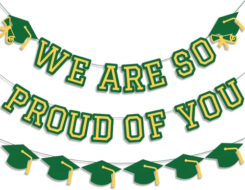 Vista 5 de Letrero con texto en inglés «We Are So Proud Of You», decoración de fiesta de graduación, guirnalda de tapa de felicitaciones, letrero de pared, Azul