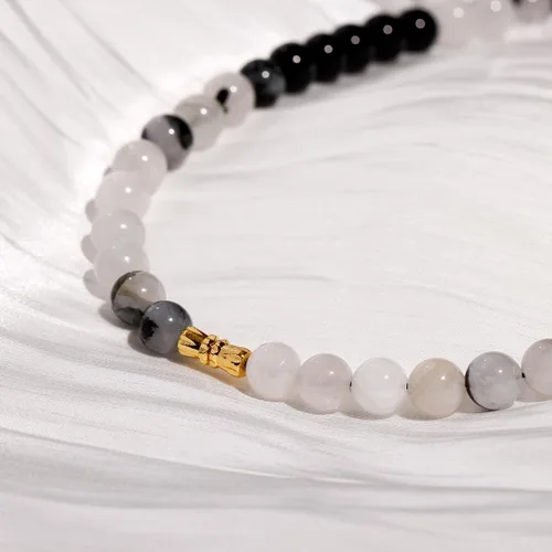Vista 7 de Jewever Gargantillas de cristal con cuentas de obsidiana negracuarzo rutilado para mujeres y hombres con cristales curativos de energía unisex