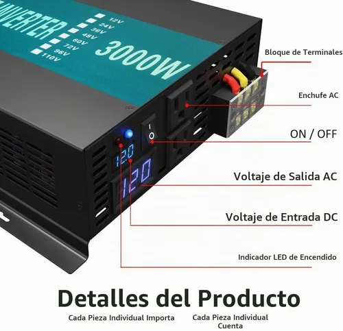 Vista 2 de WZRELB 3000W 12V onda sinusoidal pura inversor de energía solar DC AC convertidor (RBP300012W)