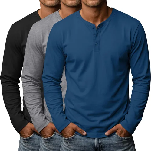 Vista 7 de Paquete de 3 camisas Henley de manga larga para hombre