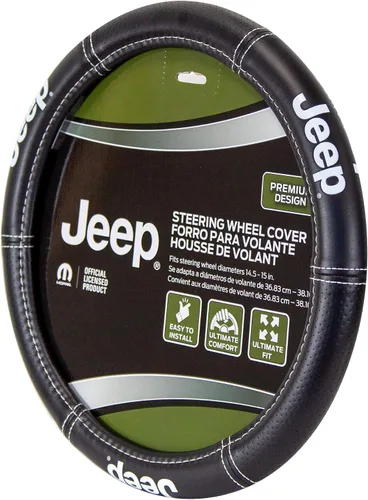 Vista 4 de Plasticolor 006695R01 Jeep Deluxe - Funda para volante de alta calidad con costuras de alto contraste para automóviles, camiones y SUV, color negro