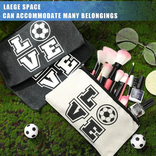 Vista 4 de Amylove Bolsa de maquillaje de fútbol, 20 piezas, bolsa de viaje con palabras, artículos de tocador con cremallera, portátil, para mujeres, amantes