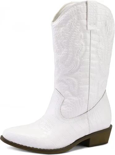 Vista 12 de mysoft Botas vaqueras para mujer, botas vaqueras de tacón grueso a media