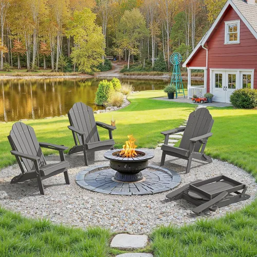 Vista 17 de LUE BONA - Silla plegable Adirondack, portavasos, juego de 4, color negro