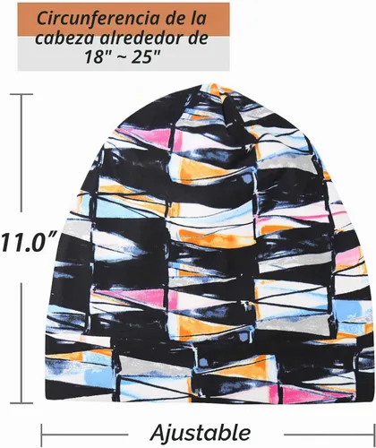 Vista 4 de Gorro de dormir ajustable con forro de satén para rastas de cabello rizado, cabeza grande, permanece puesta durante la noche beige púrpura
