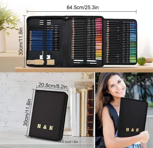 Vista 7 de YBLANDEG Juego de lápices de colores para dibujar y dibujar 96 piezas, suministros de arte, pintura de grafito, kit de lápices de arte profesional