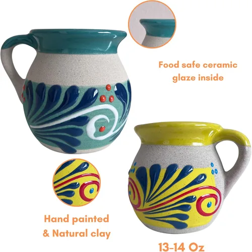 Vista 4 de JARRITOS taza mexicana arcilla, taza de arcilla mexicana, taza MEXICANA pintada a mano hecha a mano cerámica mexicana tazas de café (4Mixcolorspack)